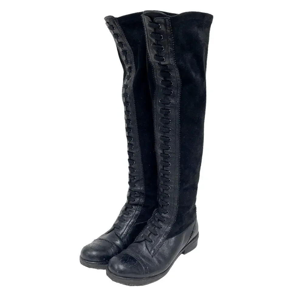 Stuart Weitzman Womens Size 8 Workit Black Laced Over Knee Boots